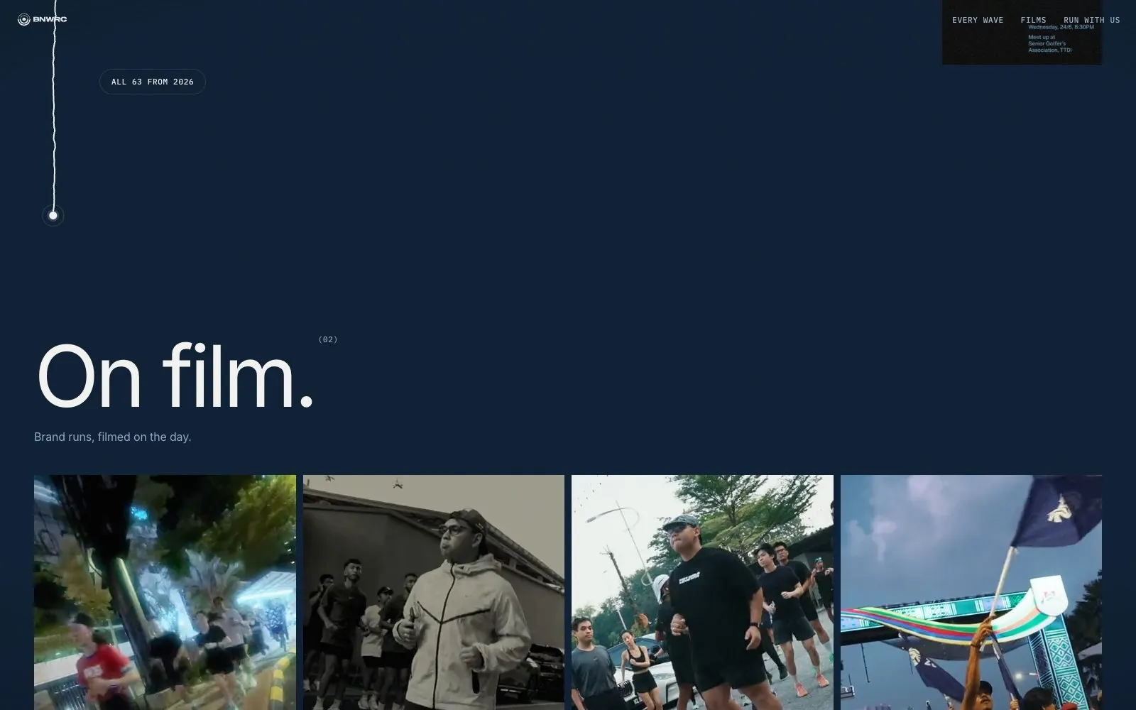 The On film section with stills from club runs