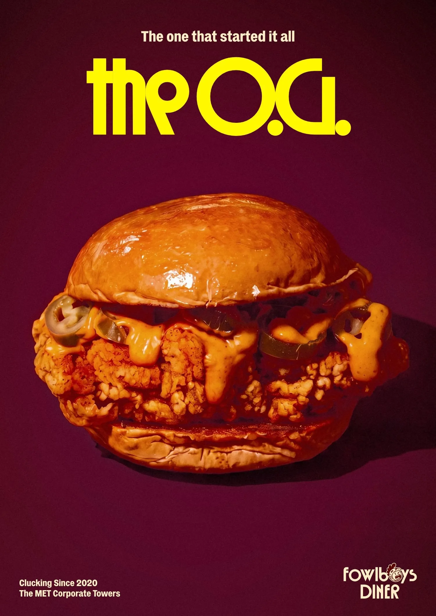 A window poster for the O.G. fried chicken sandwich
